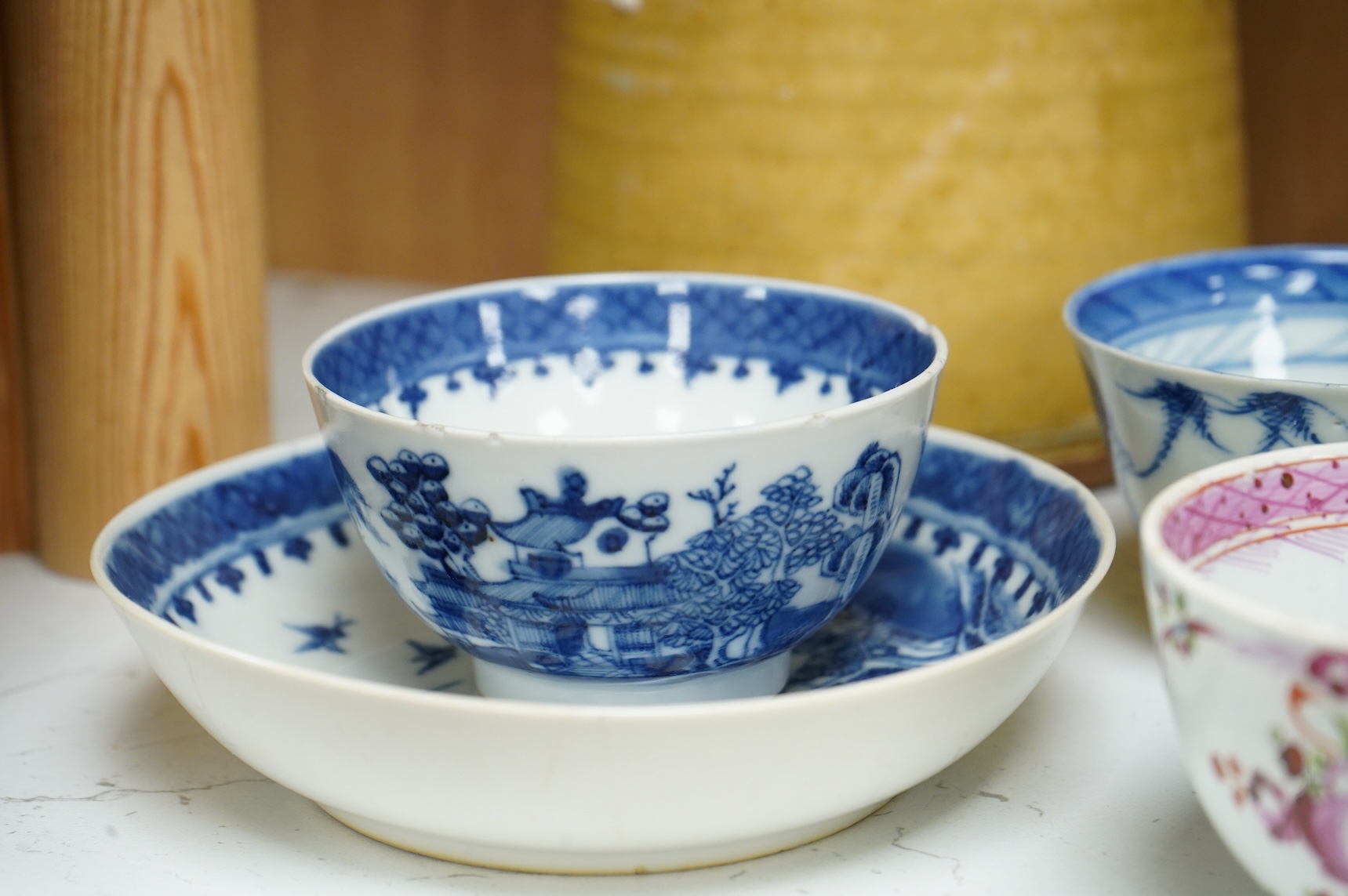 A collection of 18th century and later Chinese tea wares, a studio pottery jug & an R&L Parian bust of Handel, tallest 25cm